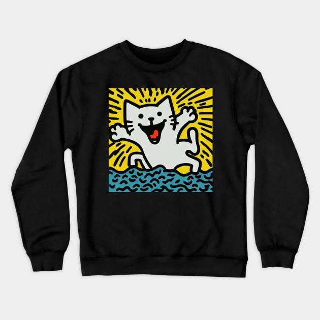 Funny Keith Haring, Happy Cat Crewneck Sweatshirt by Art ucef